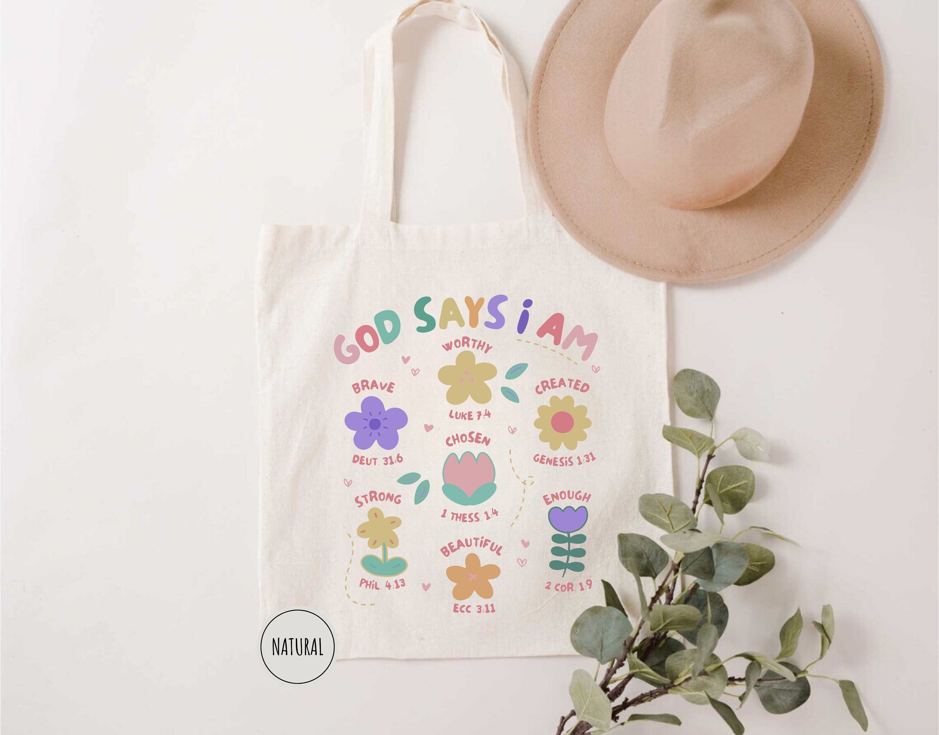 God Says I Am Flowers Tote Bag, Christian Tote Bag, Christian Flowers Tote, Gift For Christian, Women Tote Bag, Inspirational Women Tote Bag